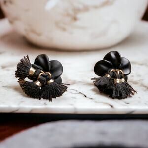 Shiraleah Fleur Flower Tassel Boho Stud Earrings Black